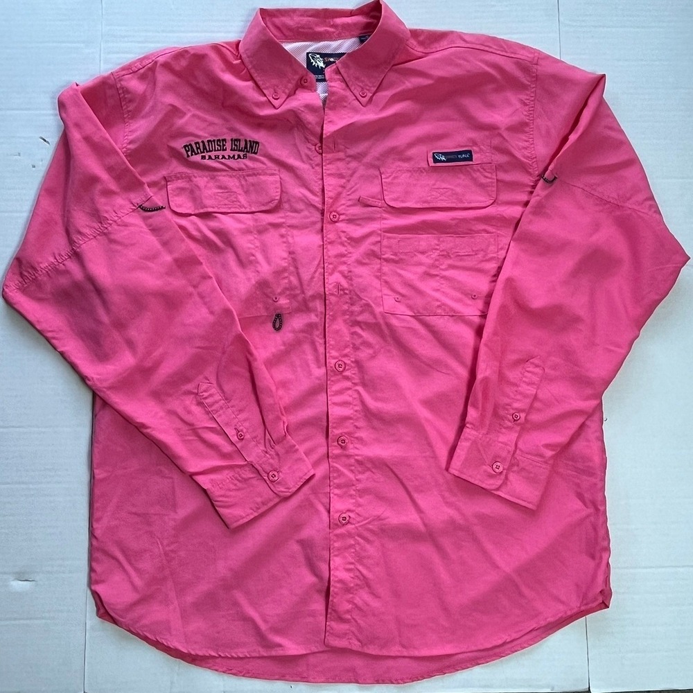 Spicy Tuna Fishing‎ Shirt Mens XL Pink Paradise Island Bahamas Long Sleeve Vent